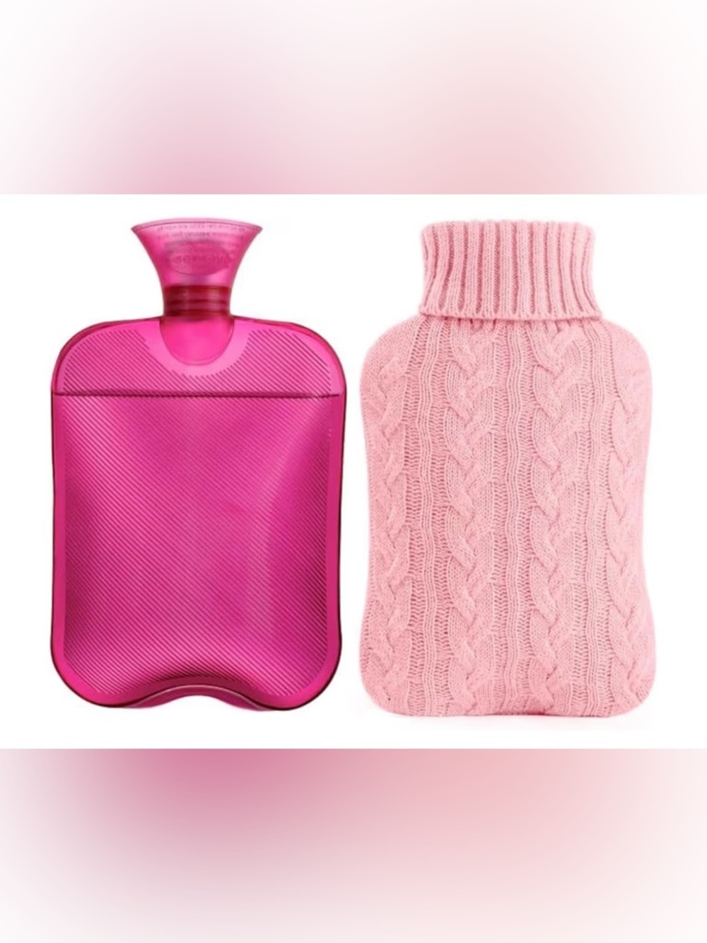 Sample Pink Hot Water Bottle w/ Knitted Cover 2L - Hot & Cold Compress - NWT